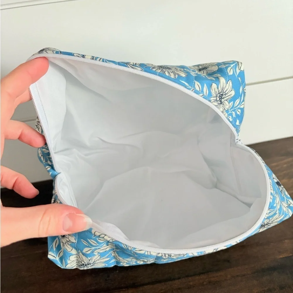 Handmade Flower Print Cosmetic Make Up Bag Blue/White Sz OS